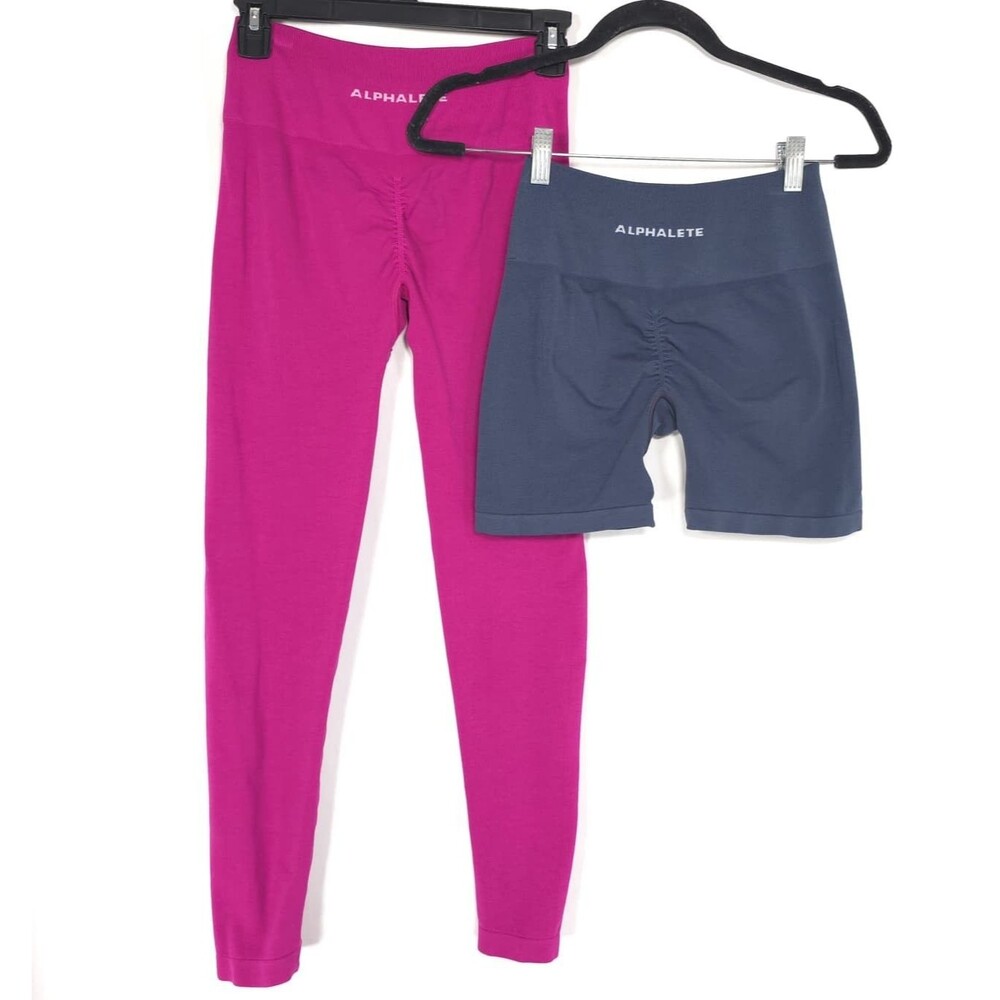 ALPHALETE Womens Set Leggings Pink Shorts Blue MEDIUM Seamless Scrunch